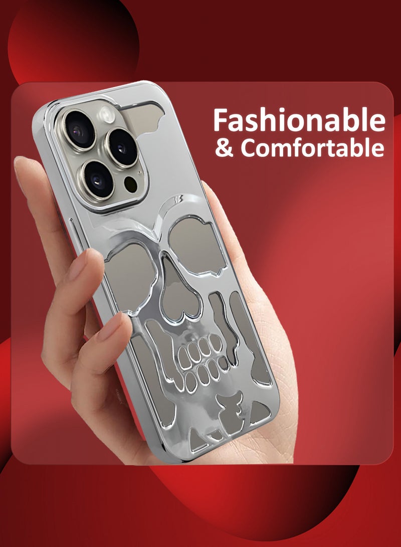 CATANES iPhone 15 Pro Max 3Packs Skull Case Cover Soft TPU and Glossy with Two 3D Shockproof Screen Protector - Silver - Image 4