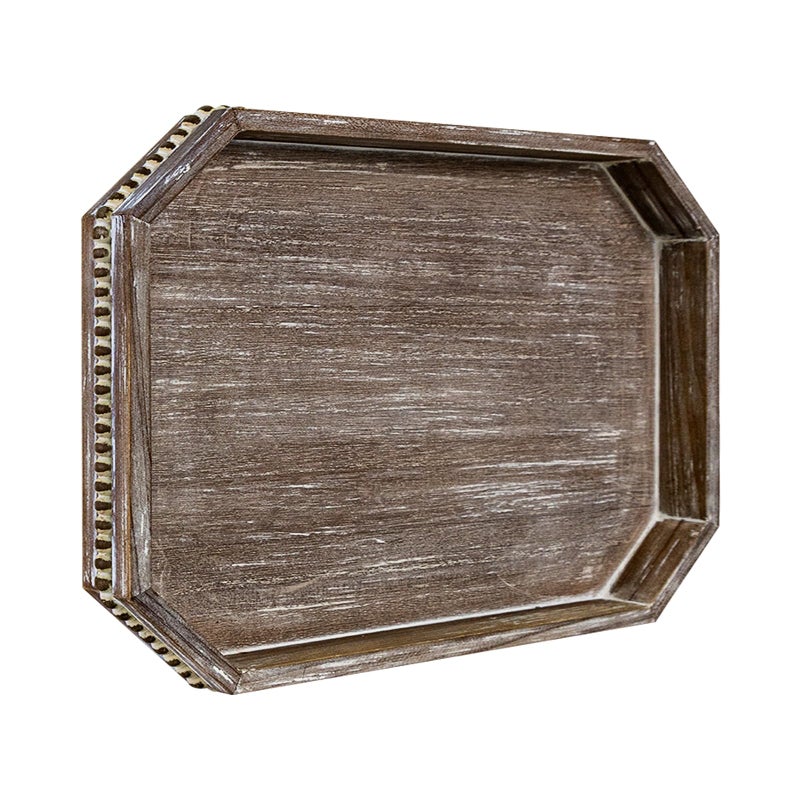 CEDARLUX Wooden Decorative Tray Rustic Serving Tray with Wood Bead Farmhouse Big Tray for Ottoman Countertop Coffee Tabl 165 x 13x 16 Retro Brown - Image 2