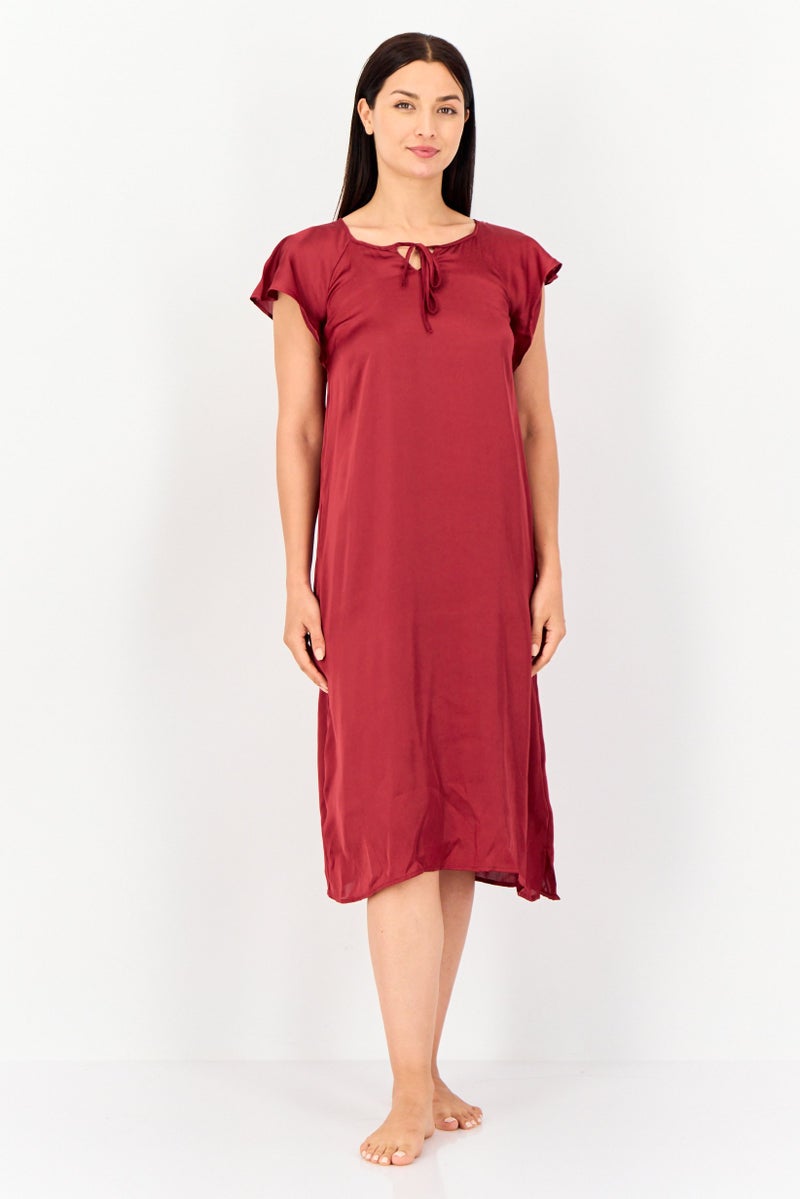 zivame فستان نوم قصير الأكمام للسيدات، مارون - Image 3