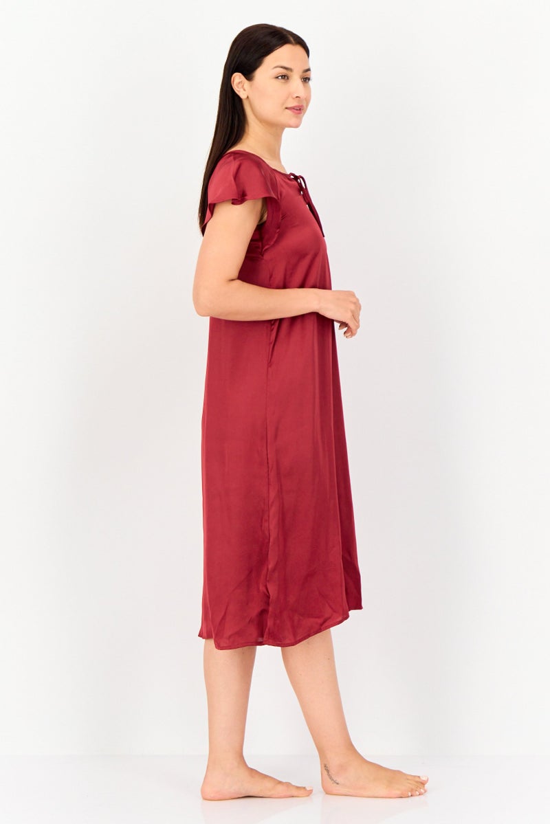 zivame Women Solid Short Sleeves Sleeping Dress, Maroon - Image 2