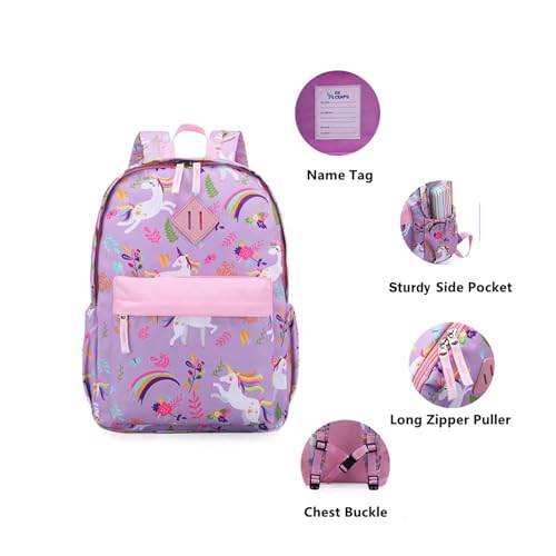 KK CRAFTS Preschool Backpack Kindergarten Little Kids Toddler Elementary School Backpacks for Boys and Girls with Chest Strap(15Inch, Purple Unicorn) - Image 3