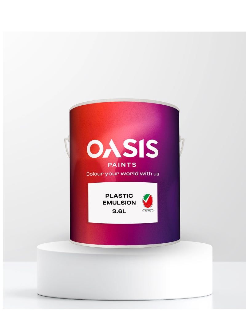  اويسس اصباغ طلاء حائط Oasis بلاستيك إمولشن 3.6 لتر – تشطيب ناعم ومسطح، للاستخدام الداخلي، أساس مائي، منخفض المركبات العضوية المتطايرة (VOC). - Image 1