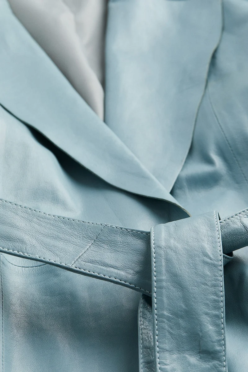 اتش اند ام معطف جلدي بحزام خصر