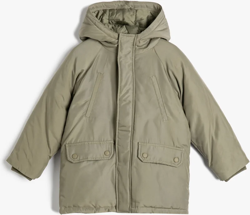KOTON Hooded Puffer Coat with Wind Flap and Pocket Detail