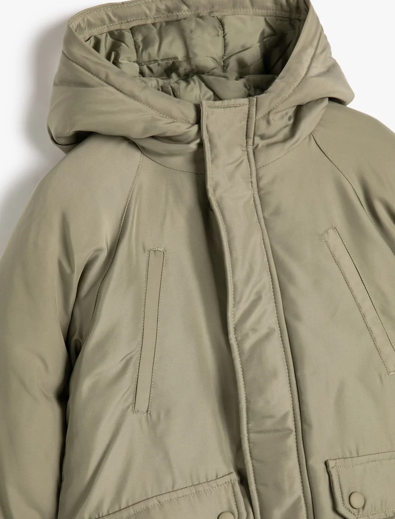 KOTON Hooded Puffer Coat with Wind Flap and Pocket Detail