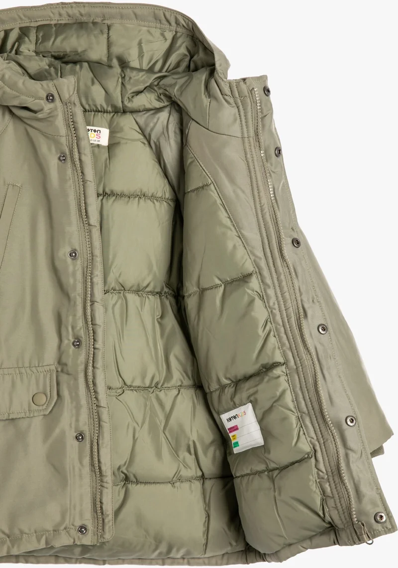 KOTON Hooded Puffer Coat with Wind Flap and Pocket Detail