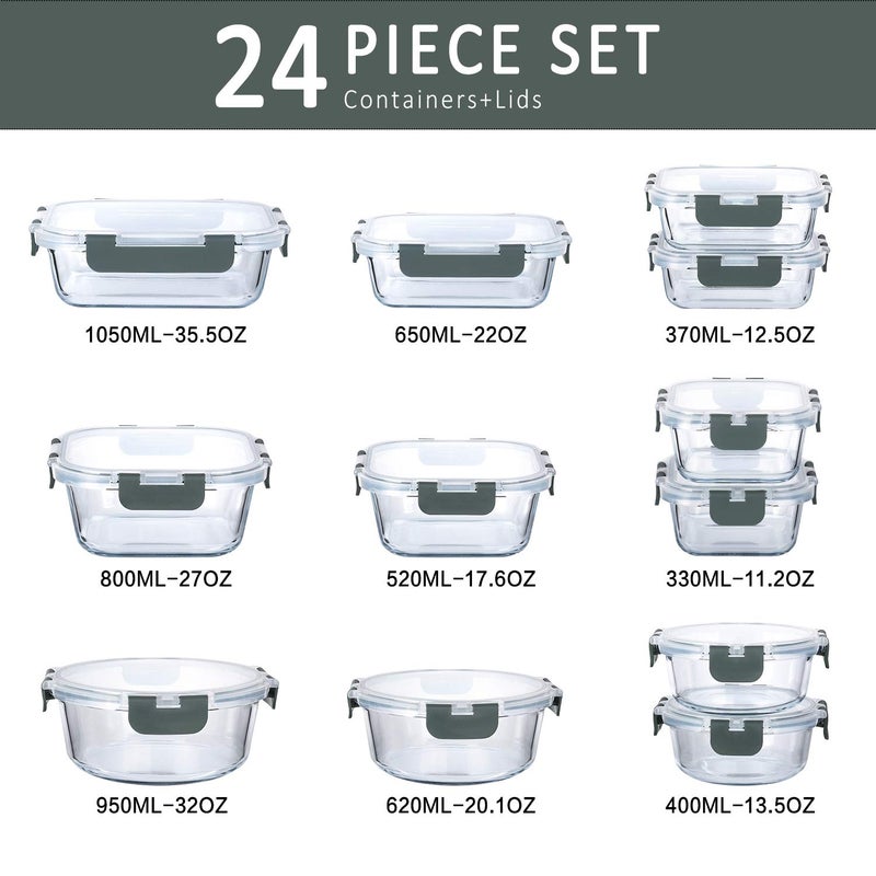 M MCIRCO 24-Piece Glass Food Storage Containers with Upgraded Snap Locking Lids,Glass Meal Prep Containers Set - Airtight Lunch Containers, Microwave, Oven, Freezer and Dishwasher - Image 2