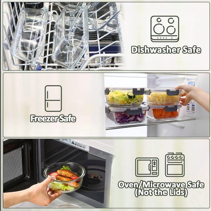M MCIRCO 24-Piece Glass Food Storage Containers with Upgraded Snap Locking Lids,Glass Meal Prep Containers Set - Airtight Lunch Containers, Microwave, Oven, Freezer and Dishwasher - Image 4