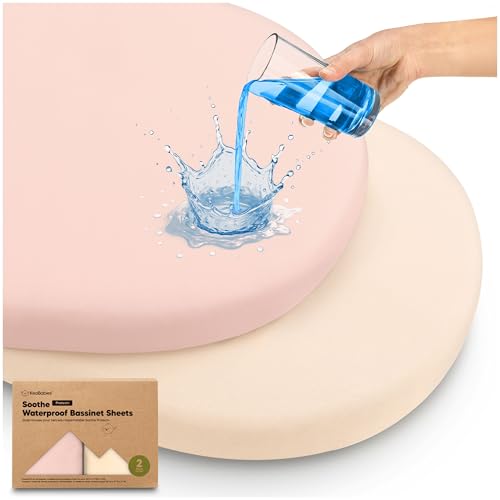KeaBabies 2pk Waterproof Bassinet Sheets Girls Boys Cotton 33x17 Universal Bassinet Mattress Pad Protector Cover Compatible with Graco Baby Delight Chicco Halo Bassinest Swivel Sleeper Fitted Cameo - Image 1