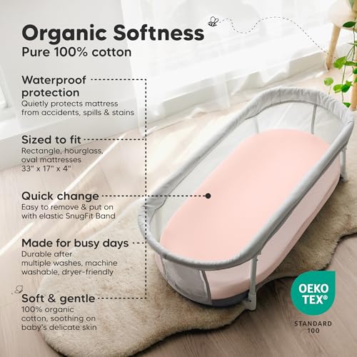 KeaBabies 2pk Waterproof Bassinet Sheets Girls Boys Cotton 33x17 Universal Bassinet Mattress Pad Protector Cover Compatible with Graco Baby Delight Chicco Halo Bassinest Swivel Sleeper Fitted Cameo - Image 3