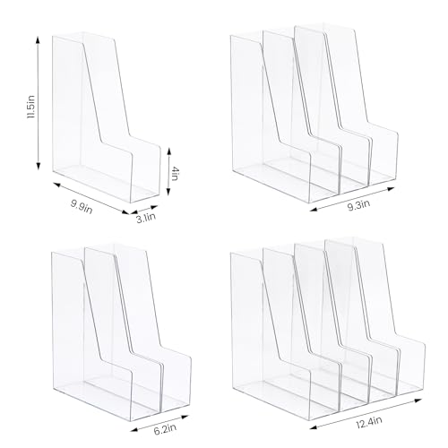 CiWiVOKi Vertical File Holder, Clear PET Desk Organizer and Storage Bins Holding for Magazines, Binders, Notebooks, Envelopes, Multi-purpose Plastic Document Organizer for Home Office, 4 pack - Image 2