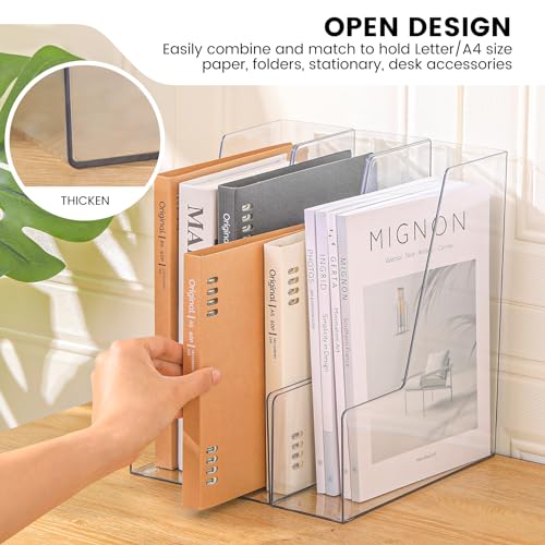 CiWiVOKi Vertical File Holder, Clear PET Desk Organizer and Storage Bins Holding for Magazines, Binders, Notebooks, Envelopes, Multi-purpose Plastic Document Organizer for Home Office, 4 pack - Image 4