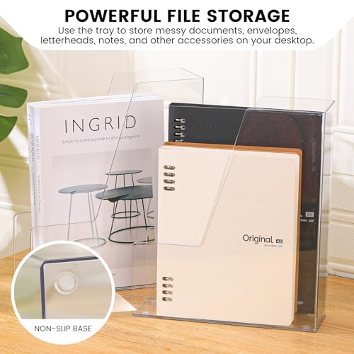 CiWiVOKi Vertical File Holder, Clear PET Desk Organizer and Storage Bins Holding for Magazines, Binders, Notebooks, Envelopes, Multi-purpose Plastic Document Organizer for Home Office, 4 pack - Image 5