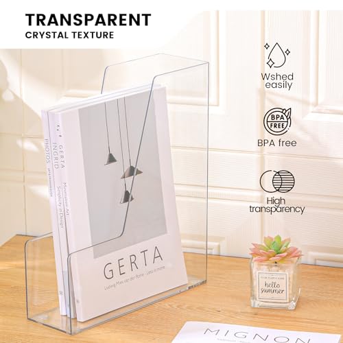 CiWiVOKi Vertical File Holder, Clear PET Desk Organizer and Storage Bins Holding for Magazines, Binders, Notebooks, Envelopes, Multi-purpose Plastic Document Organizer for Home Office, 4 pack - Image 3