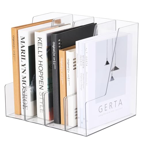 CiWiVOKi Vertical File Holder, Clear PET Desk Organizer and Storage Bins Holding for Magazines, Binders, Notebooks, Envelopes, Multi-purpose Plastic Document Organizer for Home Office, 4 pack - Image 1