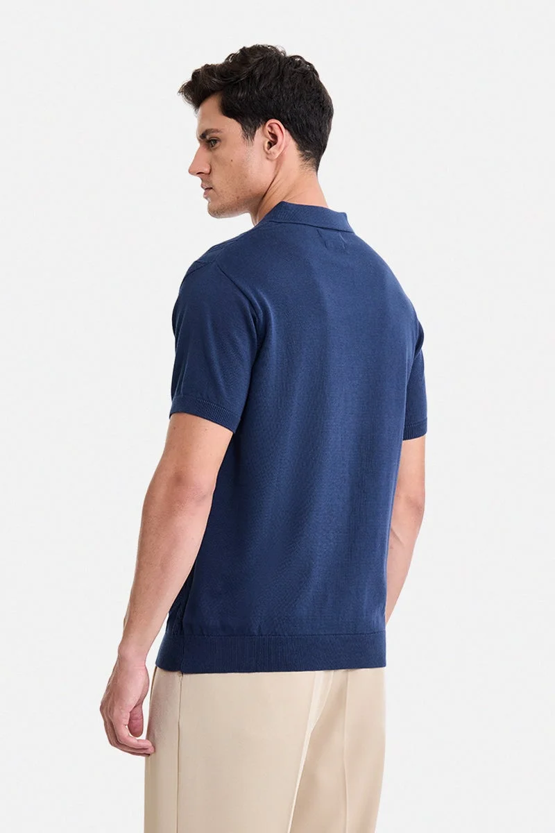 Snitch Navy Blue Navy Blue Textured Short Sleeve Regular Fit T-Shirt for Men | Best Price UAE