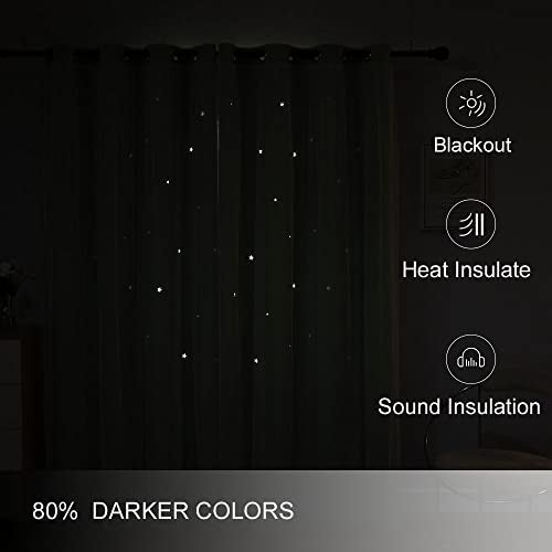 FANLI 2 Panels Star Blackout Curtains for Kid Girls Bedroom Living Room Darking Stripe Double Layer Star Cut Out Wall Home Decor Gradient Grommet Window Curtains (Green 63L) - Image 4