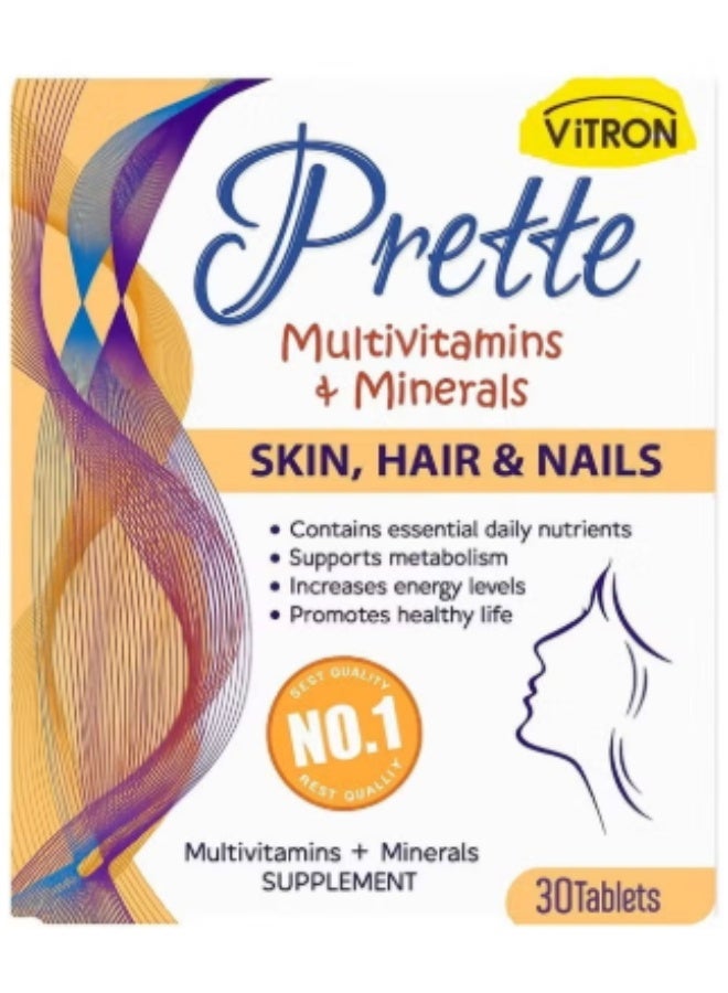 Vitron بريتي فيتامينات متعددة للبشرة والشعر والأظافر 30 قرصًا - Image 1