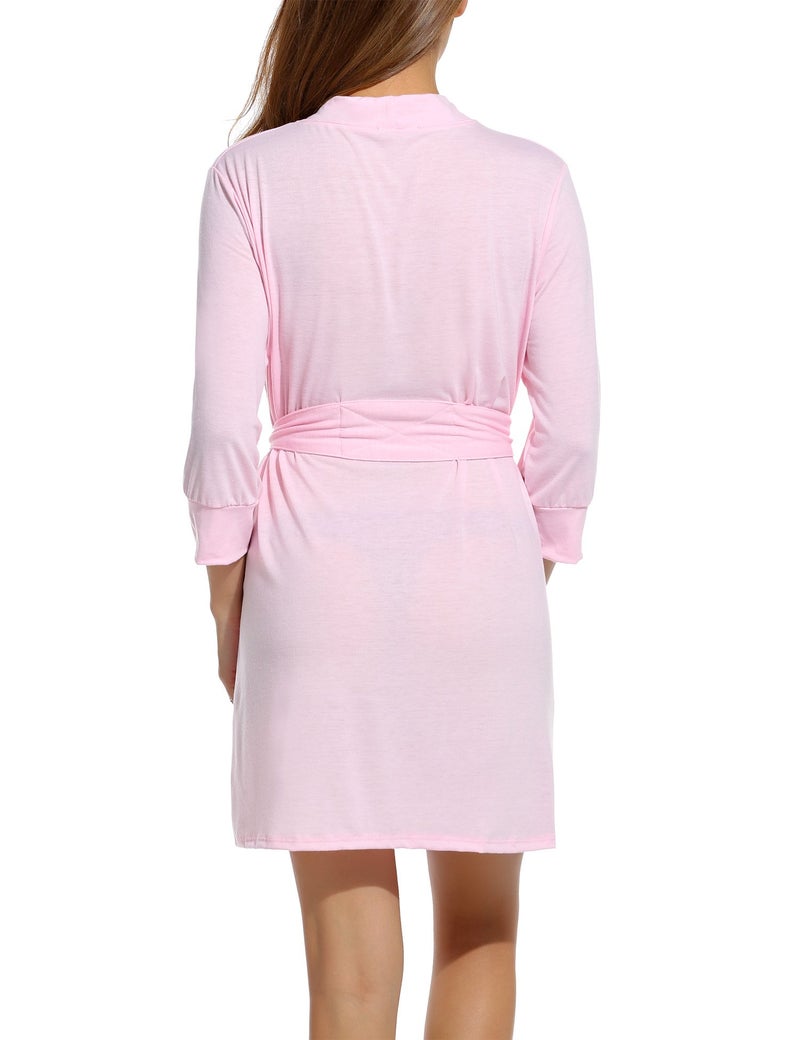 HOTOUCH Women Robe Short 3/4 Sleeve Lightweight Bathrobe Sleepwear with Pockets Sleepwear Pink S - Image 4
