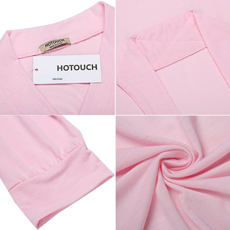 HOTOUCH Women Robe Short 3/4 Sleeve Lightweight Bathrobe Sleepwear with Pockets Sleepwear Pink S - Image 5