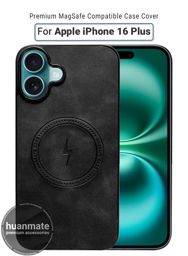 huanmate iPhone 16 Plus MagSafe Leather Texture Case - Black -【High-Grade Strong Magnets】【Premium Leather Texture】【 Shockproof 】Ultra Slim Crystal Clear, Wireless Charging Compatible Cover for Apple iPhone 16 Plus 