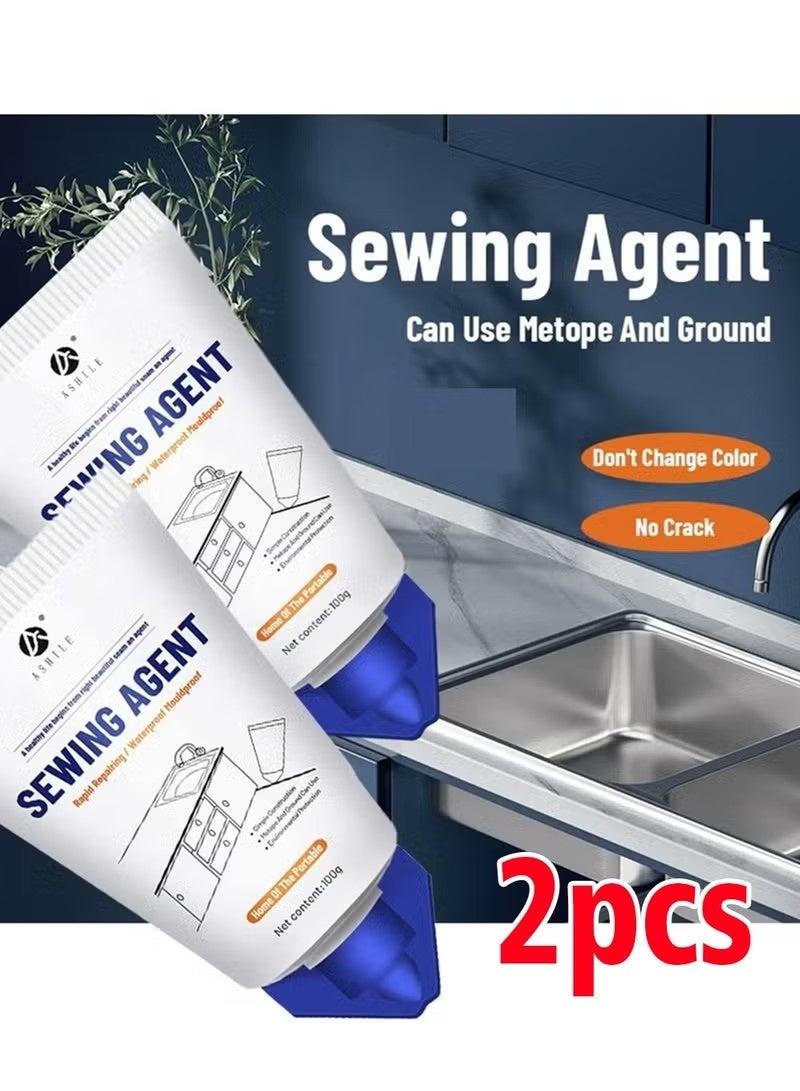 اشيلي 2pcs وكيل الخياطة -Water مضغط أنبوب اللاصق كولك الختم الغراء الختم سهل التطبيق للاستخدام المنزلي في الأماكن الداخلية المطبخ حوض الحمام حوض المرحاض حافة البلاط السيراميكي الأبيض - Image 1