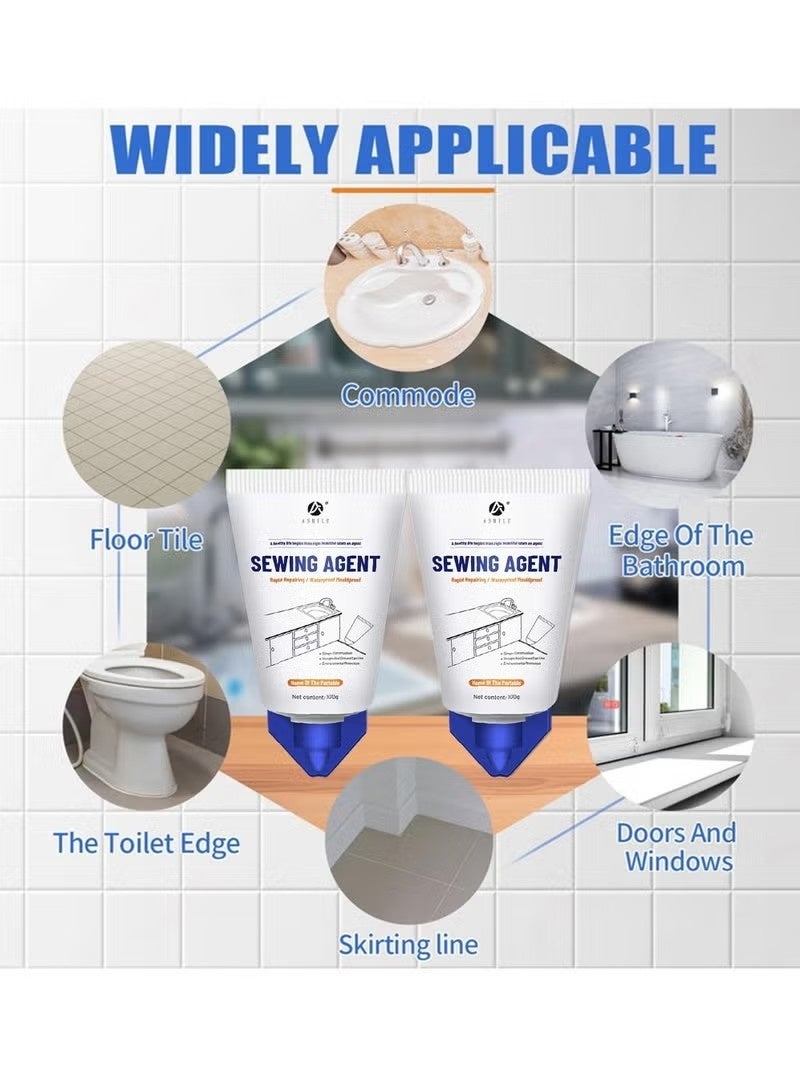 اشيلي 2pcs وكيل الخياطة -Water مضغط أنبوب اللاصق كولك الختم الغراء الختم سهل التطبيق للاستخدام المنزلي في الأماكن الداخلية المطبخ حوض الحمام حوض المرحاض حافة البلاط السيراميكي الأبيض - Image 2