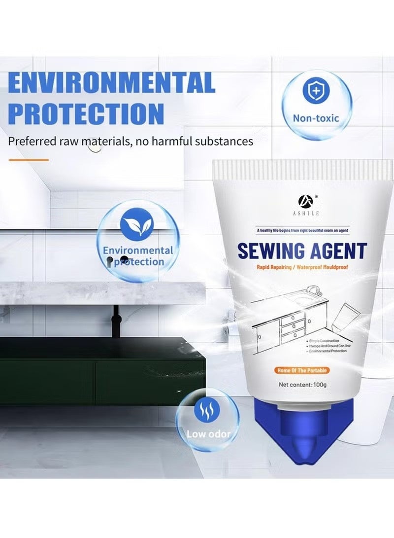 اشيلي 2pcs وكيل الخياطة -Water مضغط أنبوب اللاصق كولك الختم الغراء الختم سهل التطبيق للاستخدام المنزلي في الأماكن الداخلية المطبخ حوض الحمام حوض المرحاض حافة البلاط السيراميكي الأبيض - Image 4