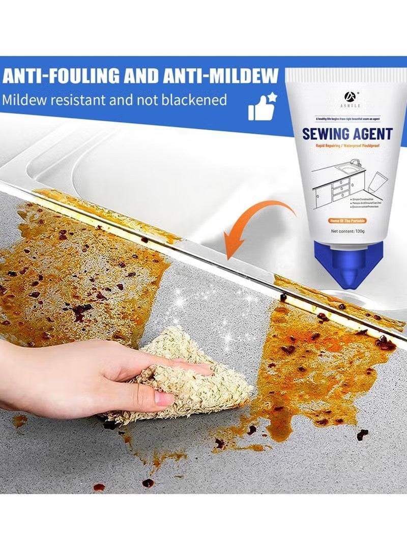 اشيلي 2pcs وكيل الخياطة -Water مضغط أنبوب اللاصق كولك الختم الغراء الختم سهل التطبيق للاستخدام المنزلي في الأماكن الداخلية المطبخ حوض الحمام حوض المرحاض حافة البلاط السيراميكي الأبيض - Image 3