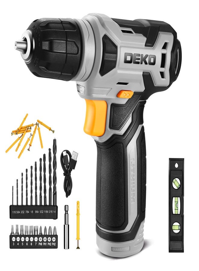 DEKOPRO 8V Cordless Drill, Drill Set with 3/8"Keyless Chuck, 42pcs Acessories, Built-in LED, Type-C Charge Cable, Gray Power Drill for Drilling and Tightening/Loosening Screws - Image 1