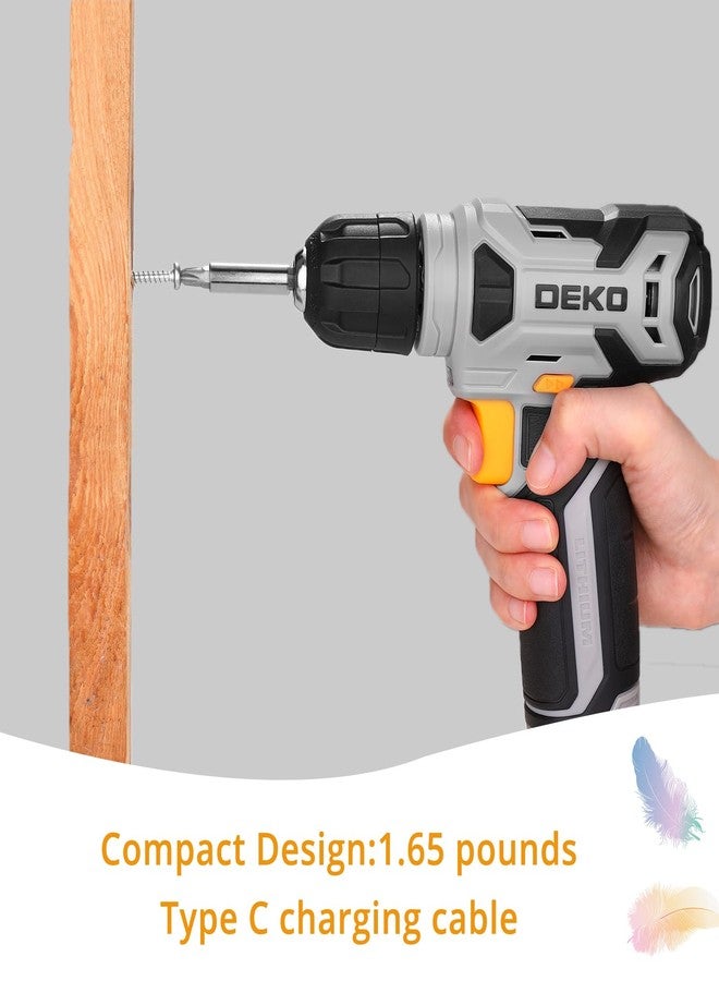 DEKOPRO 8V Cordless Drill, Drill Set with 3/8"Keyless Chuck, 42pcs Acessories, Built-in LED, Type-C Charge Cable, Gray Power Drill for Drilling and Tightening/Loosening Screws - Image 4
