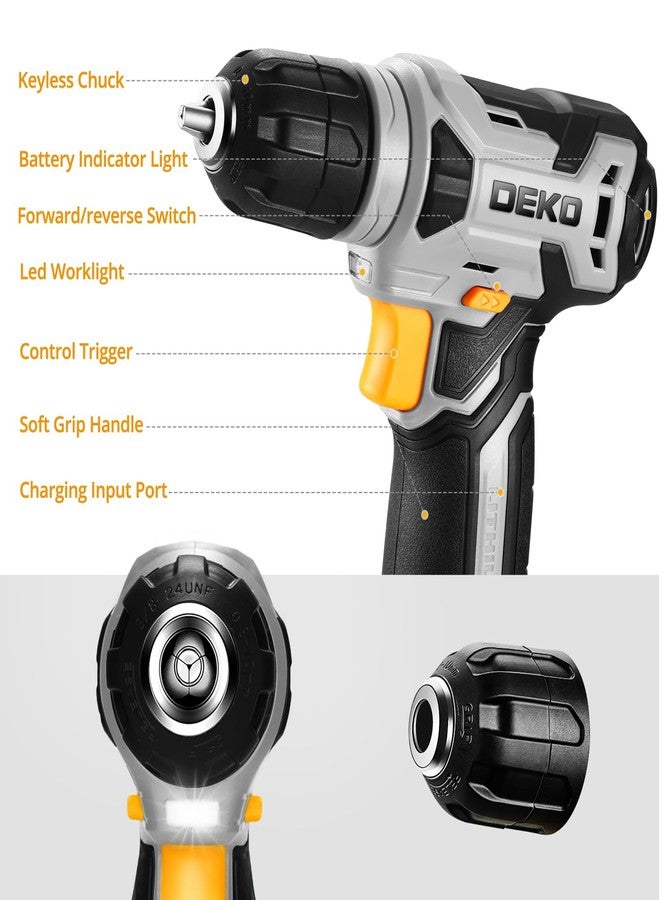 DEKOPRO 8V Cordless Drill, Drill Set with 3/8"Keyless Chuck, 42pcs Acessories, Built-in LED, Type-C Charge Cable, Gray Power Drill for Drilling and Tightening/Loosening Screws - Image 2