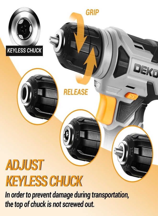 DEKOPRO 8V Cordless Drill, Drill Set with 3/8"Keyless Chuck, 42pcs Acessories, Built-in LED, Type-C Charge Cable, Gray Power Drill for Drilling and Tightening/Loosening Screws - Image 3