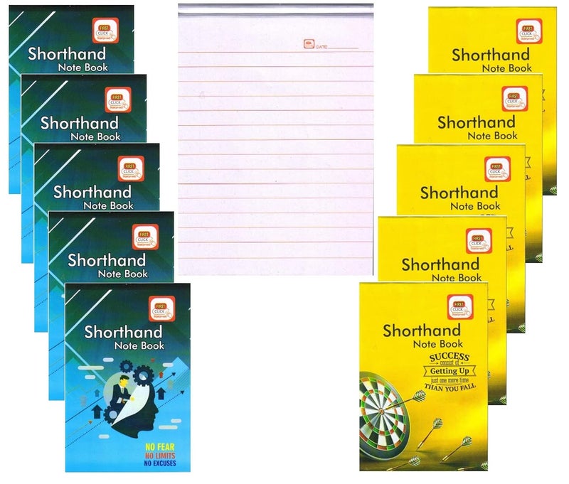 FIRST CLICK Shorthand/Steno Notebook 160 Pages in a Booklet Pack of 10 booklet 58 GSM Paper No.of Pages 160 Size :12.2 x 18 cm Both side ruled/uses - Image 1
