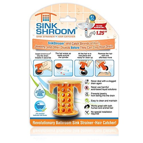 SinkShroom سينك شرووم - واقي تصريف الحوض الثوري لالتقاط الشعر/مصيدة/شبكة، برتقالي - Image 1