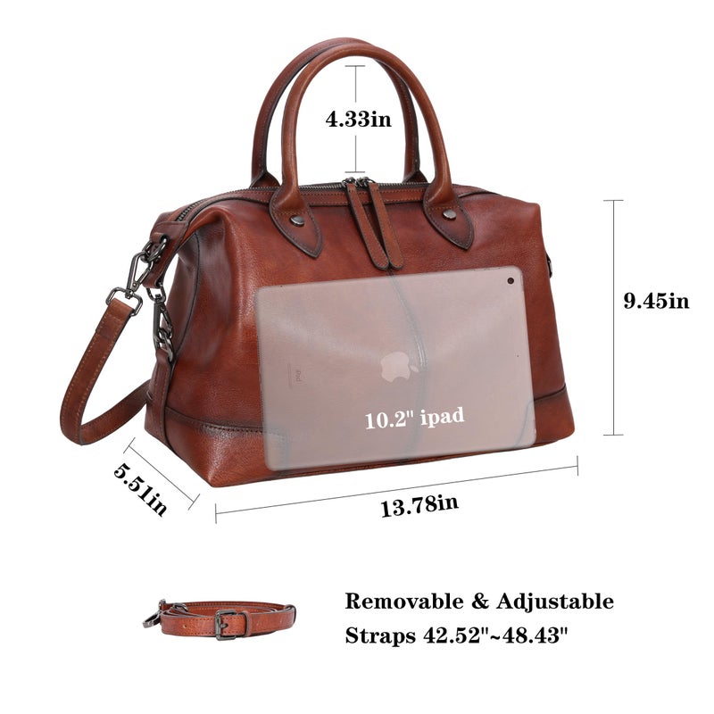 HESHE Genuine Leather Satchel Tote Bag for Women Leather Purse Large Capacity Top Handle Handbag Designer Shoulder Bags Vintage Cross Body Doctor Bag (Brown) - Image 4