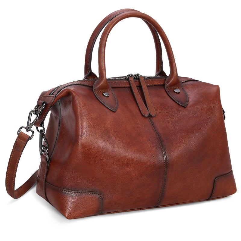 HESHE Genuine Leather Satchel Tote Bag for Women Leather Purse Large Capacity Top Handle Handbag Designer Shoulder Bags Vintage Cross Body Doctor Bag (Brown) - Image 1