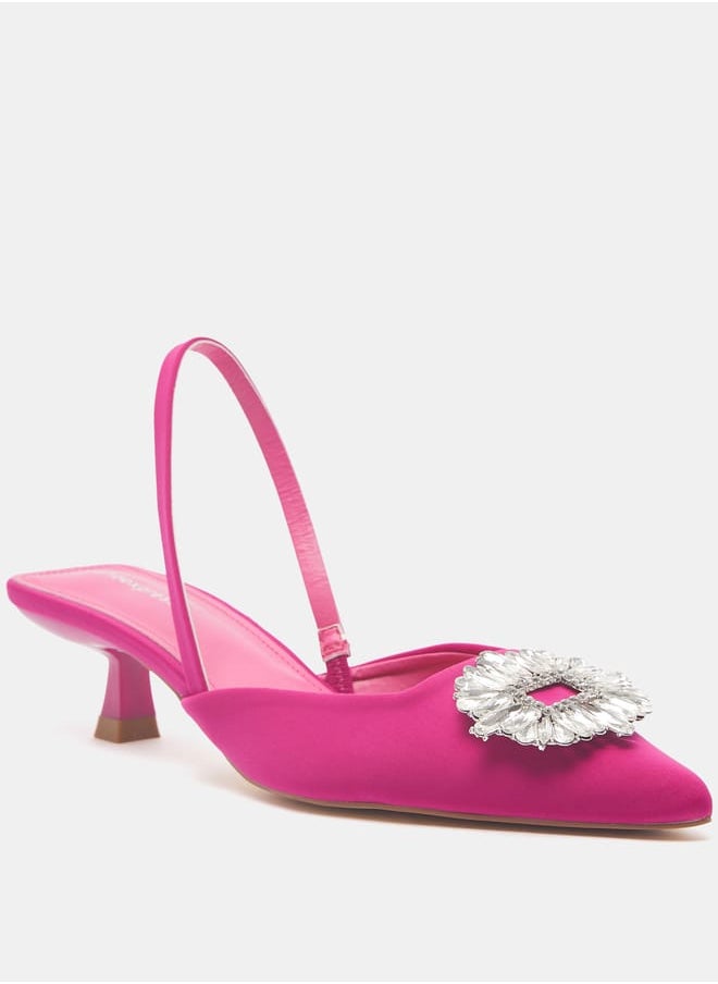 shoexpress - Women Embellished Slingback Mules with Kitten Heels - Image 1