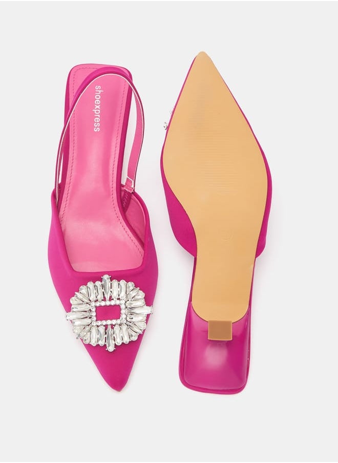 shoexpress - Women Embellished Slingback Mules with Kitten Heels - Image 1