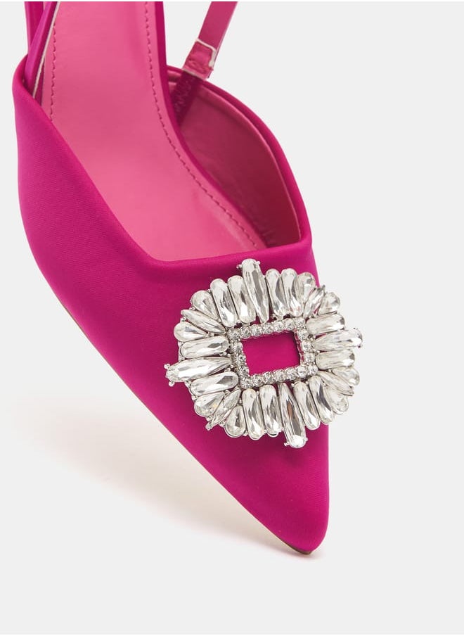 shoexpress - Women Embellished Slingback Mules with Kitten Heels - Image 1