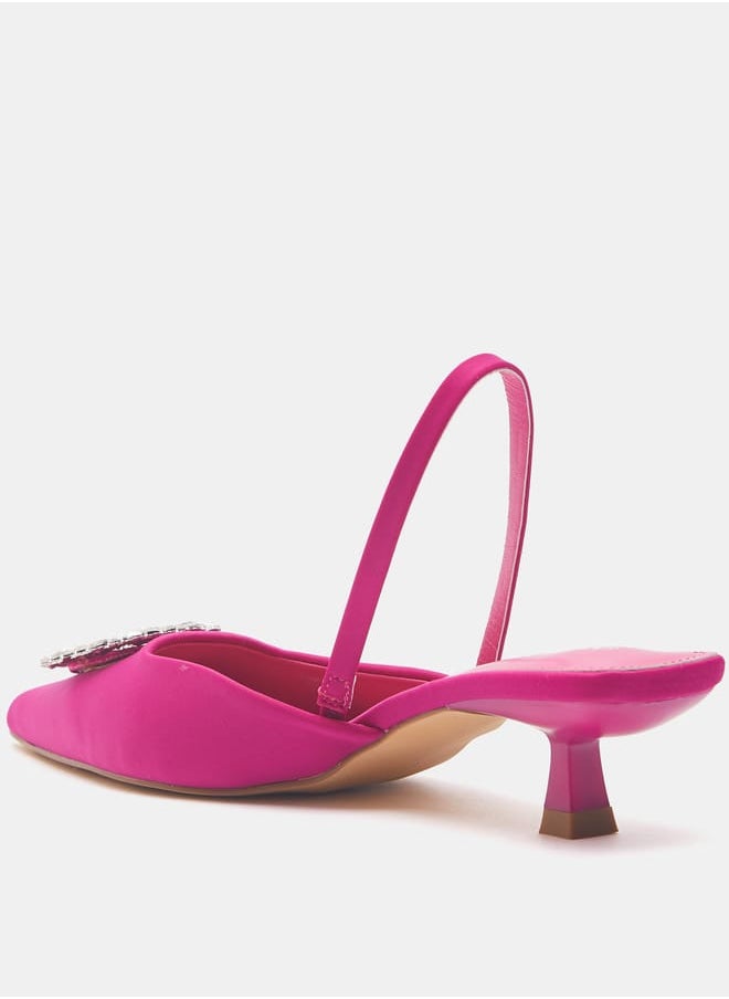 shoexpress - Women Embellished Slingback Mules with Kitten Heels - Image 1