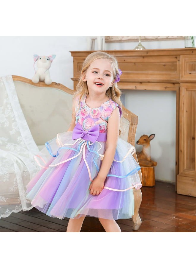 NNJXD Girl, Little Kid Ruffles Lace Party Wedding Dresses Size (140) 6-7 Years Flower 736 Purple - Image 2
