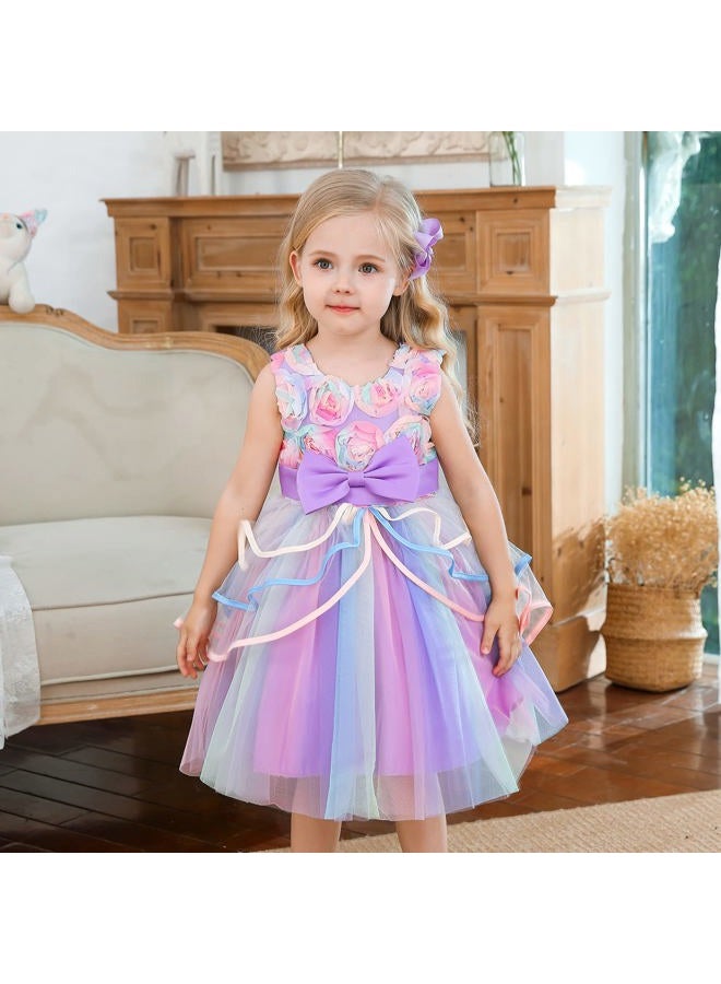NNJXD Girl, Little Kid Ruffles Lace Party Wedding Dresses Size (140) 6-7 Years Flower 736 Purple - Image 3