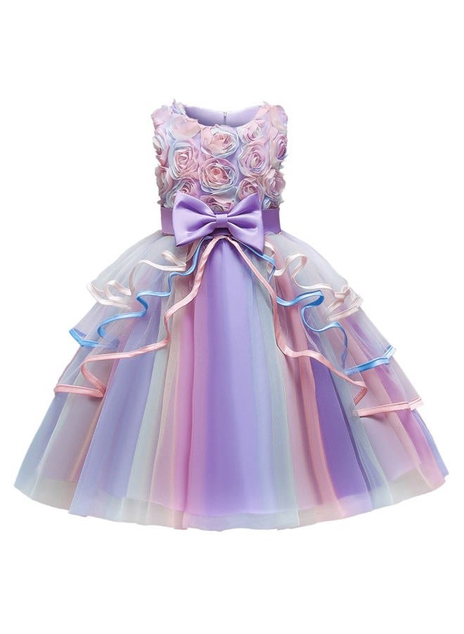 NNJXD Girl, Little Kid Ruffles Lace Party Wedding Dresses Size (140) 6-7 Years Flower 736 Purple - Image 1