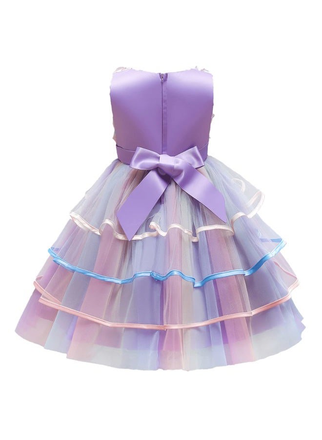 NNJXD Girl, Little Kid Ruffles Lace Party Wedding Dresses Size (140) 6-7 Years Flower 736 Purple - Image 4