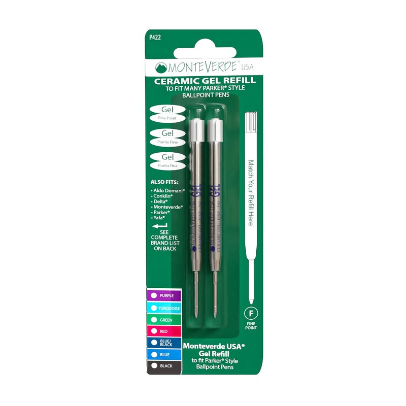 Monteverde Capless Gel Ballpoint Refill to Fit Parker Ballpoint Pens, Fine Point, Blue Black, 2 per Pack (P422BB) - Image 1