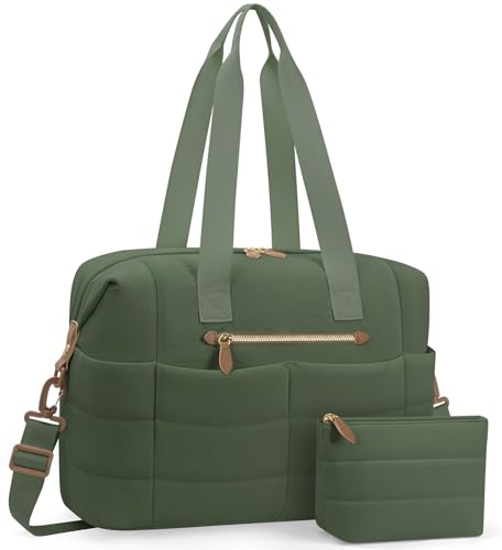 Tuwubi Travel Duffel Bag Puffer Gym Bag for Women Lightweight Weekender Overnight Bags Carry On Tote For Spirit Airlines Personal Item Bags with Toiletry Pouch Forest Green M - Image 1