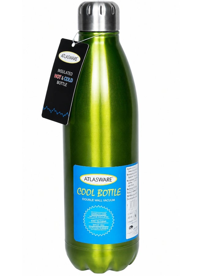Atlasware Stainless Steel Vacuum Flask, Double-Wall Insulated and Leak-Resistant, Lime Green, 750 ml - Image 1