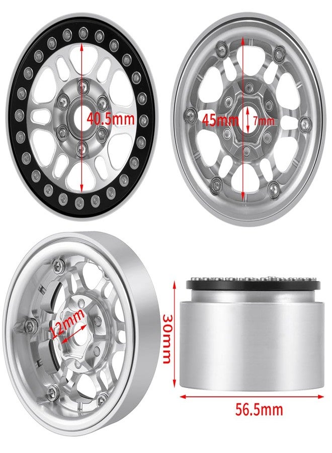 MOHERO 4 قطع 1.9" حواف عجلات بيودلوك من سبائك الألمنيوم لسيارات RC TRX4 Axial SCX10 SCX10III AXI03007، فضي + أسود - Image 3