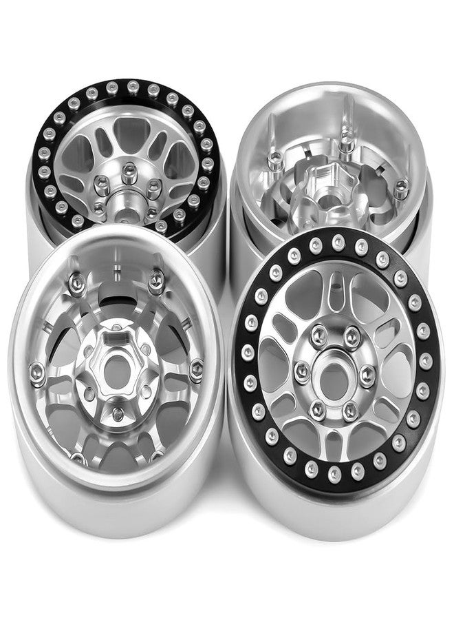 MOHERO 4 قطع 1.9" حواف عجلات بيودلوك من سبائك الألمنيوم لسيارات RC TRX4 Axial SCX10 SCX10III AXI03007، فضي + أسود - Image 5